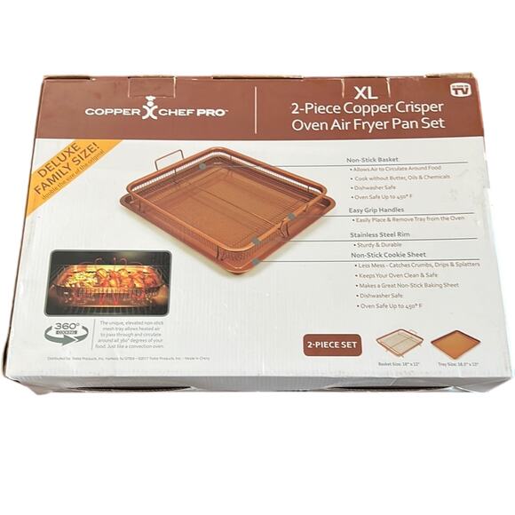 Copper Chef Pro XL 2-Piece Copper Crisper Oven Air Fryer Pan Set New in Box - Picture 2 of 4